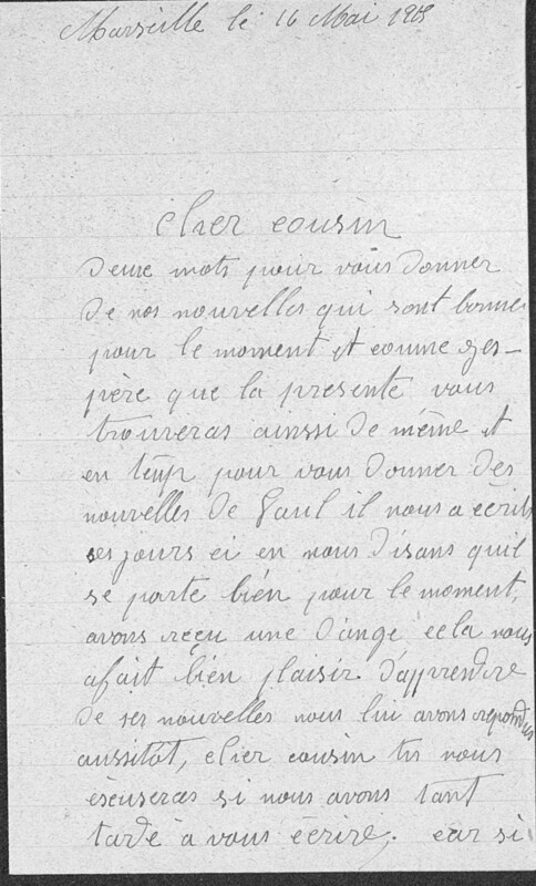 >Correspondances familiales : Léonard Canasi à son fils Joseph-Antoine