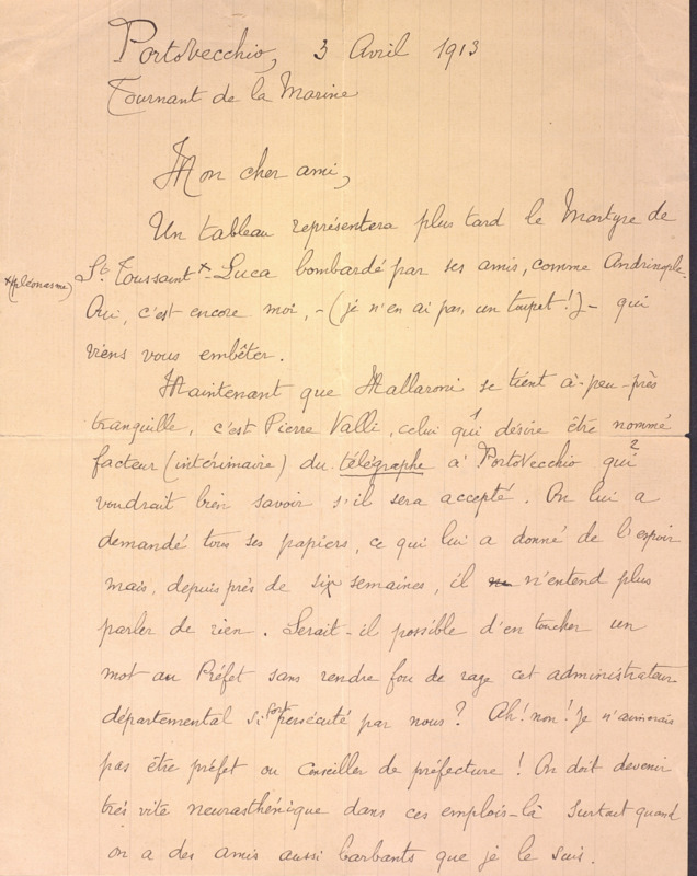Correspondance de John-Antoine Nau à Toussaint Luca (3 avril 1913)