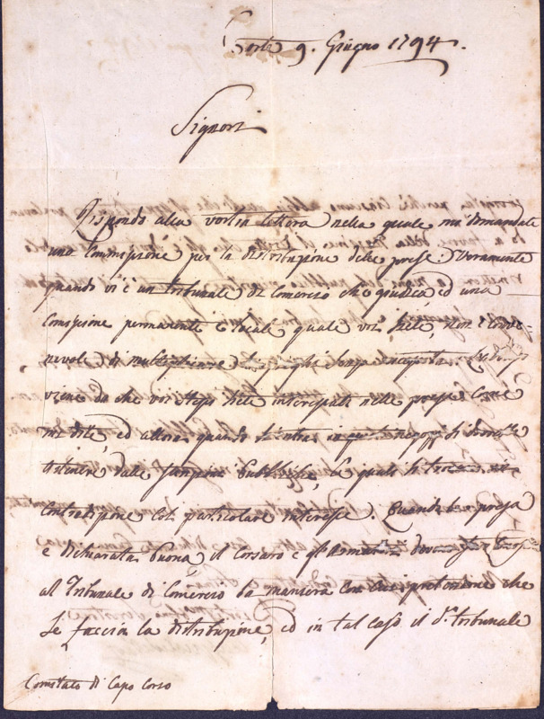 Lettre du général Paoli au comité de sûreté de Rogliano