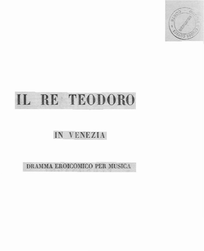 >Il Re Teodoro in Venezia