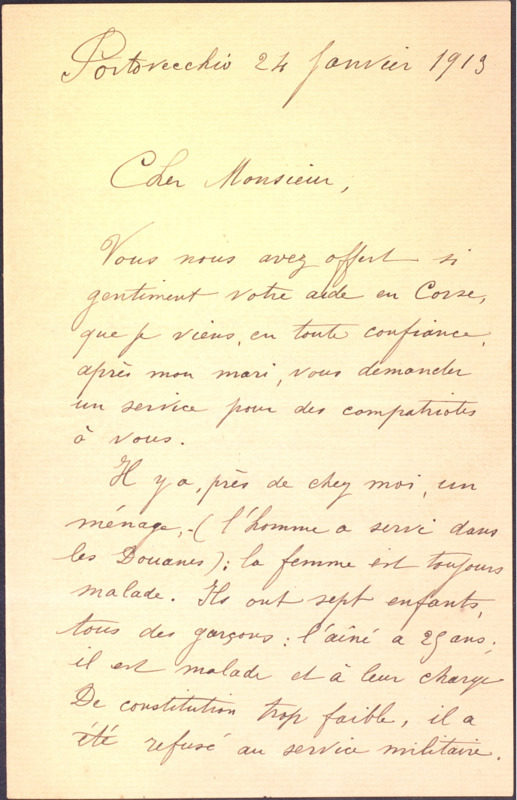 Correspondance de Yette Nau à Toussaint Luca (24 janvier 1913)