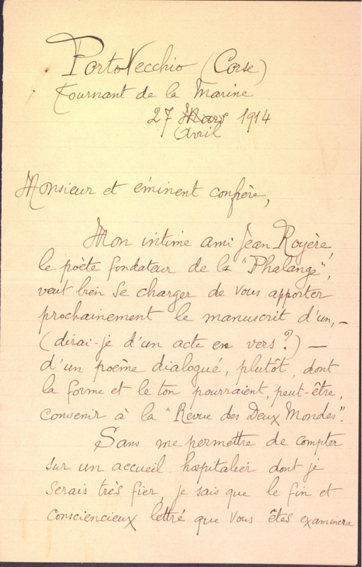 Correspondance de John-Antoine Nau (27 avril 1914)