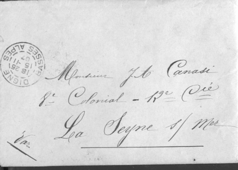 Enveloppes des correspondances de Joseph-Antoine Canasi