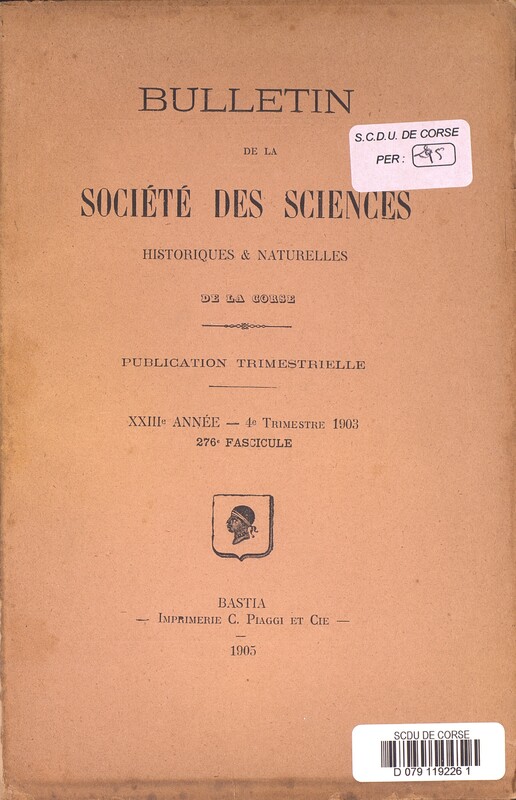 >Bulletin de la Société des Sciences Historiques et Naturelles de la Corse, 276e fascicule, 4e trimestre 1903