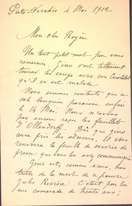 >Correspondance d'Henriette à Jean Royère (4 mai 1912)