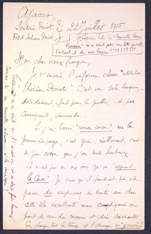 >Correspondance de John-Antoine Nau à Jean Royère (22 juillet 1915)