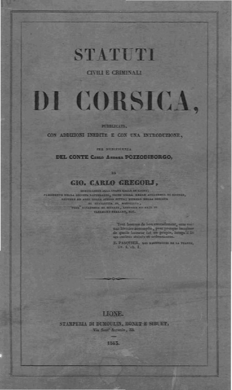 >Statuti civili e criminali di Corsica