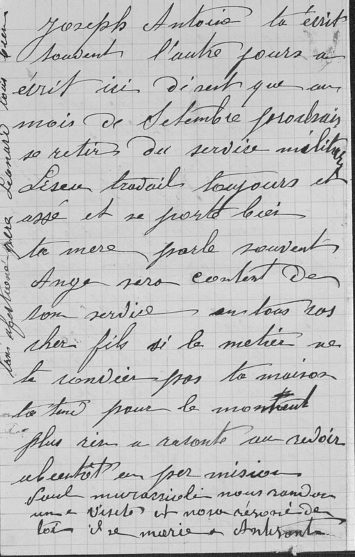 Correspondances familiales : Léonard Canasi à son fils Joseph-Antoine