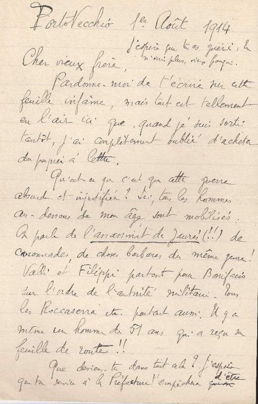 >Correspondance de John-Antoine Nau à Jean Royère (1er août 1914)
