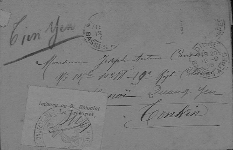 Enveloppes des correspondances de Joseph-Antoine Canasi