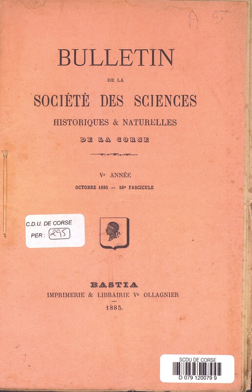 >Bulletin de la Société des Sciences Historiques et Naturelles de la Corse, 58e fascicule, octobre 1885