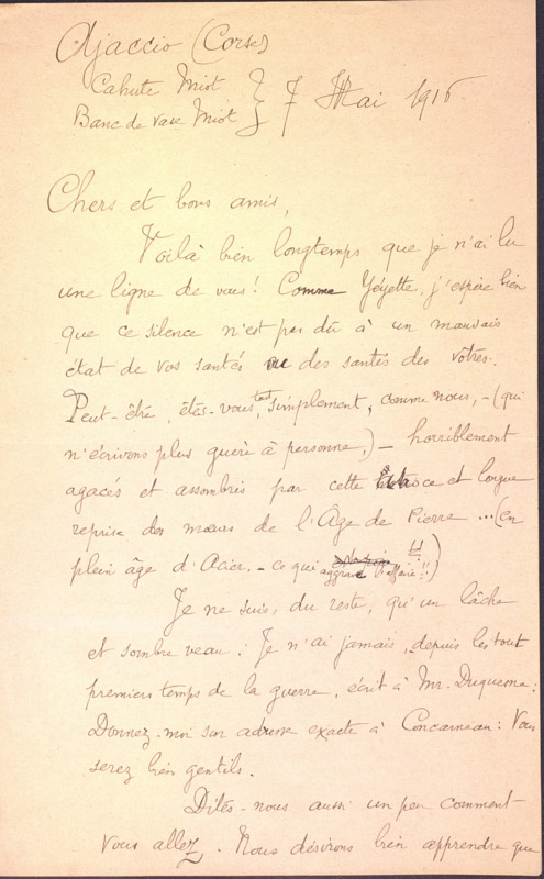 Correspondance de John-Antoine Nau à Fanny et Félix Fénéon (7 mai 1916)