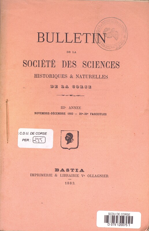>Bulletin de la Société des Sciences Historiques et Naturelles de la Corse, 35e-36 fascicules, novembre-décembre 1883