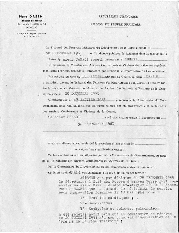 Documents d'invalidité et dossier de réforme (Joseph-Antoine Canasi)