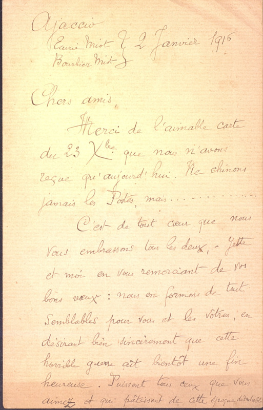 Correspondance de John-Antoine Nau à Louis Coulembier (2 janvier 1916)