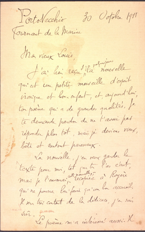 Correspondance de John-Antoine Nau à Louis Coulembier (30 octobre 1911)