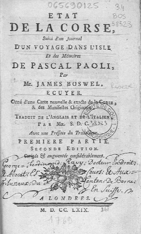 >État de la Corse suivi d'un journal d'un voyage dans l'isle et des mémoires de Pascal Paoli